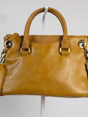 Joy Susan Mustard Yellow Vegan Leather Satchel Crossbody Bag Convertible Purse
